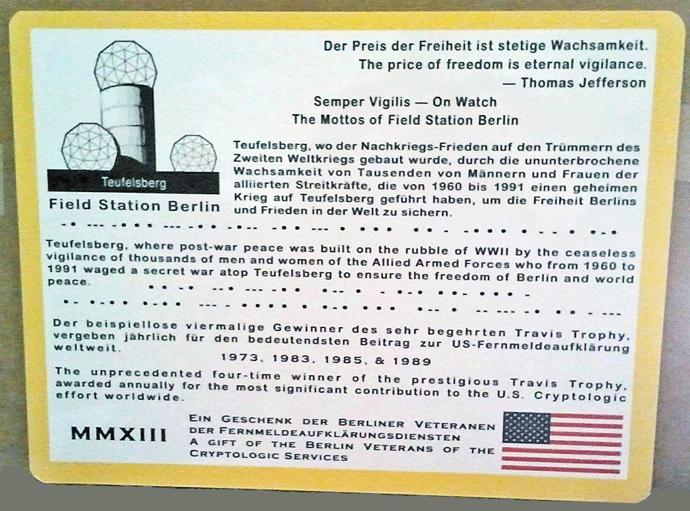 Field Station Berlin Bronze Plaque